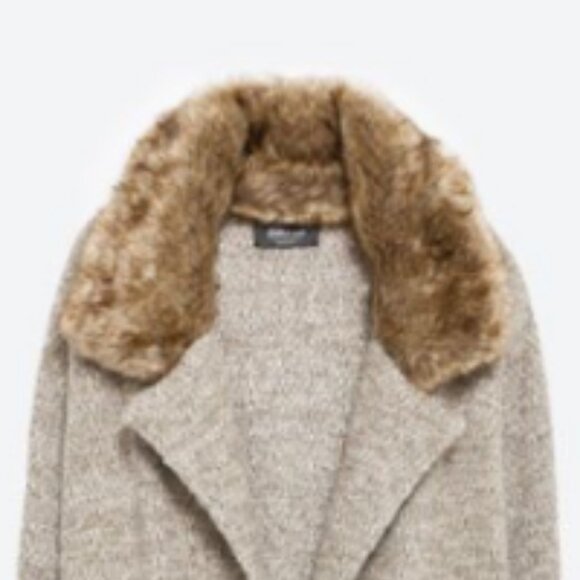 Zara Knit Long Knit Marled Faux Fur Coat.  SZ S - Picture 2 of 7
